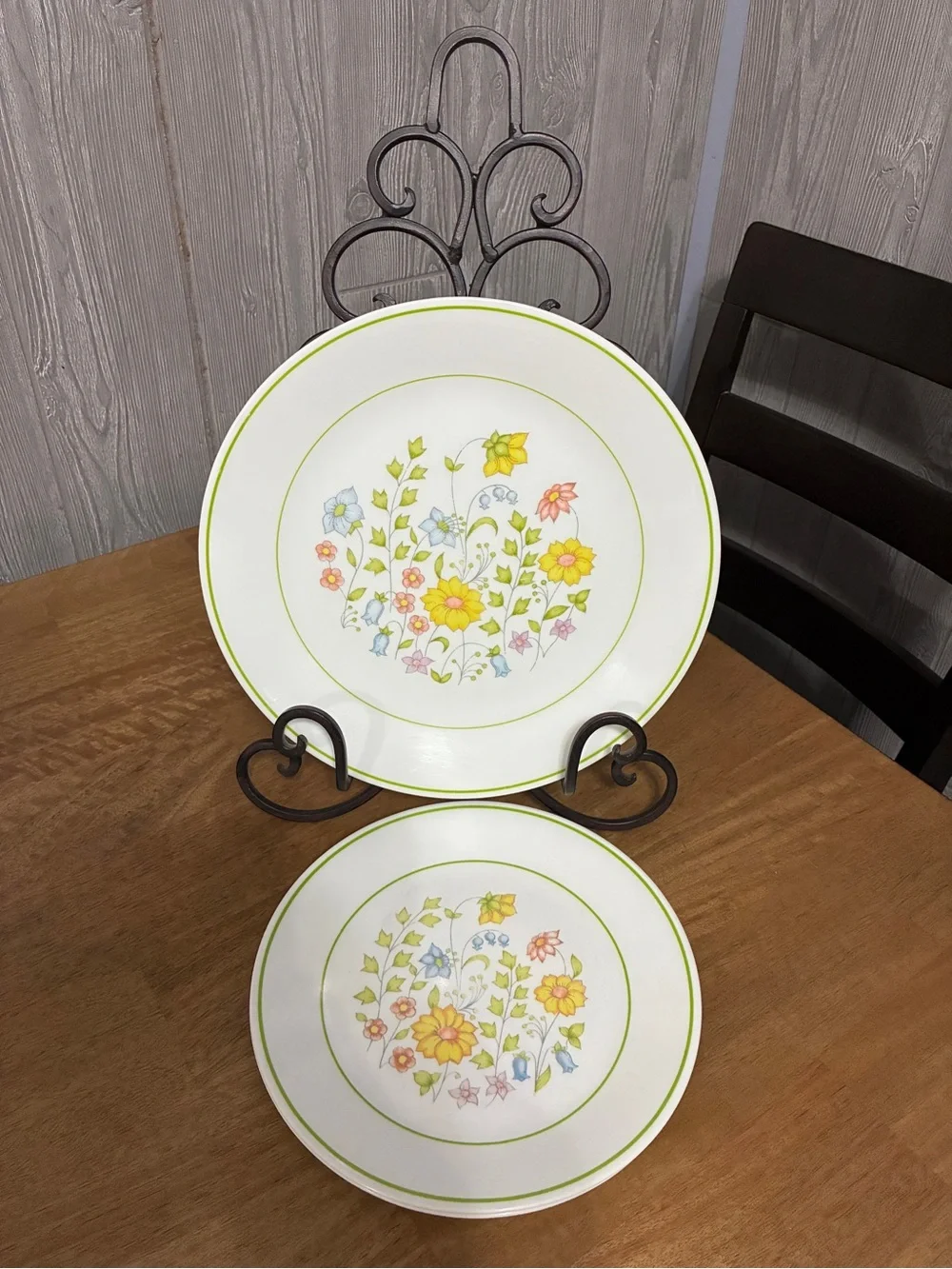 Corelle Spring Meadow 2 Dinner & 2 Lunch Plates  in Green Yellow Pink Blue